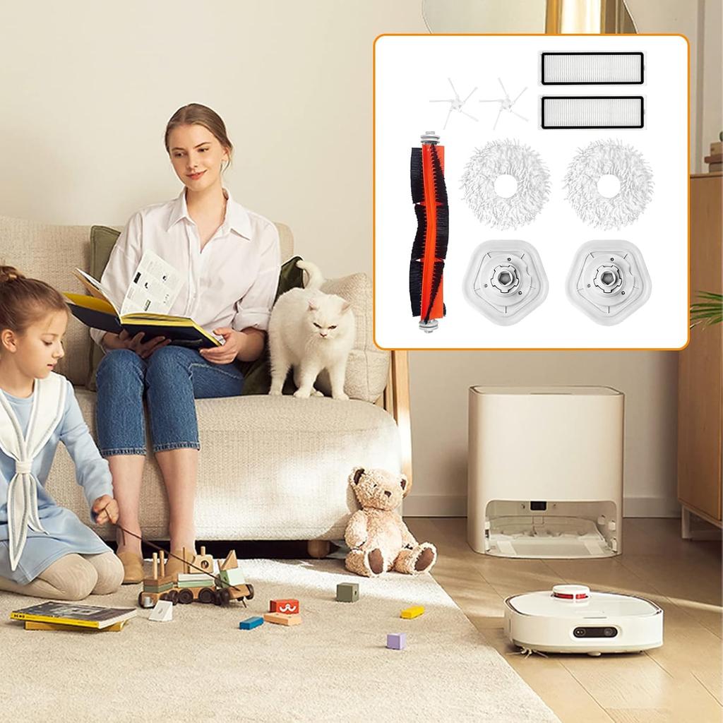 Replacement Parts Accessories Kit Main Brush Side Brushes HEPA Filters Mop Pads Compatible with Dreame Bot W10/W10 Pro Robtic Vacuum Cleaner