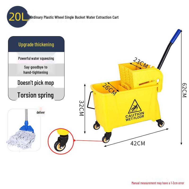Durable Iron Wheeled Mop Bucket with Juicing Water Cart for Hotel Cleaning