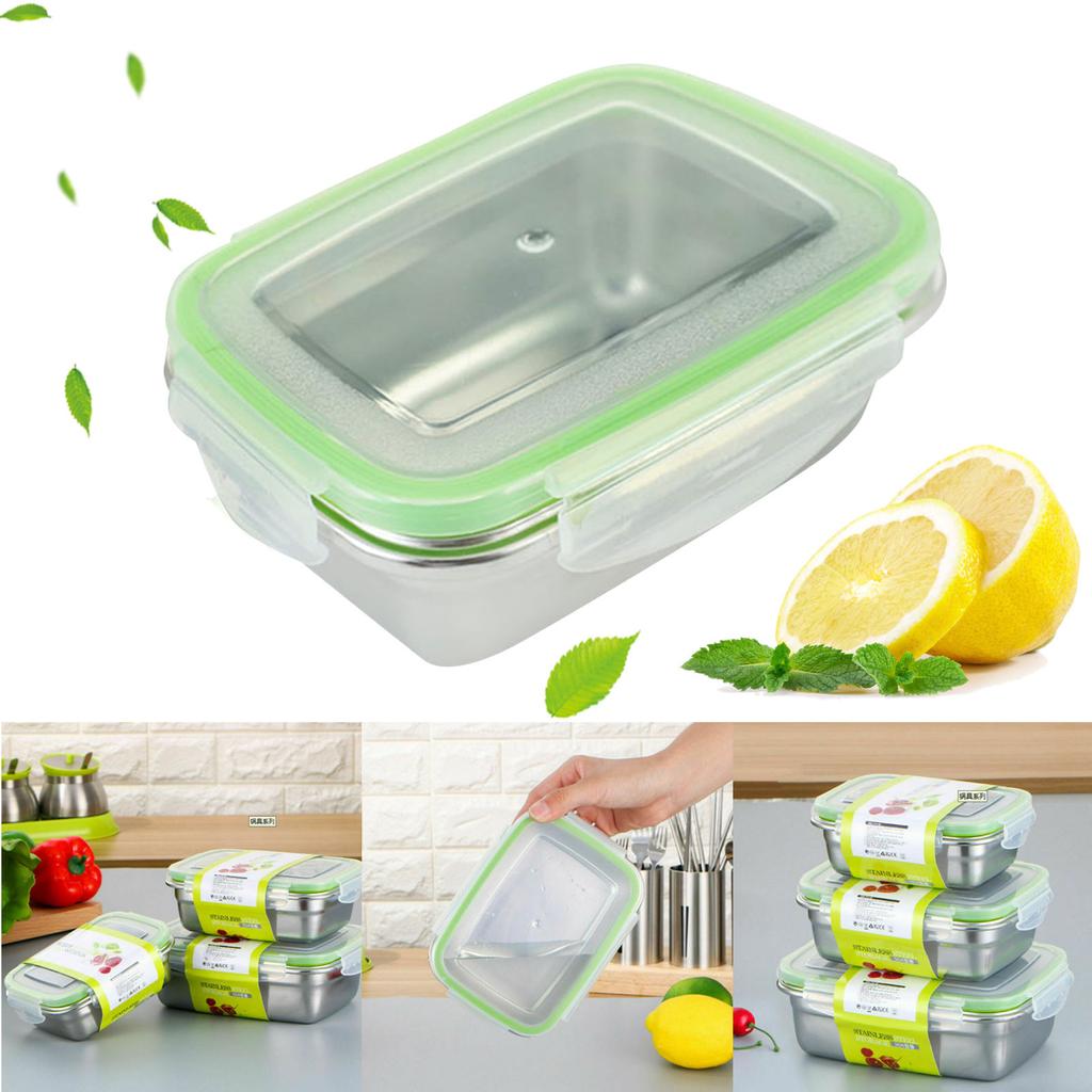 Household 304 Stainless Steel Refrigerator Food Grade Storage Fresh-keeping Box Lunch Lunch Box Portable Sealed Fast Food Lunch Box