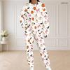 Completo da Donna Taglie Forti con Stampa di Halloween Bianca, Girocollo, Manica Lunga, Top e Pantaloni