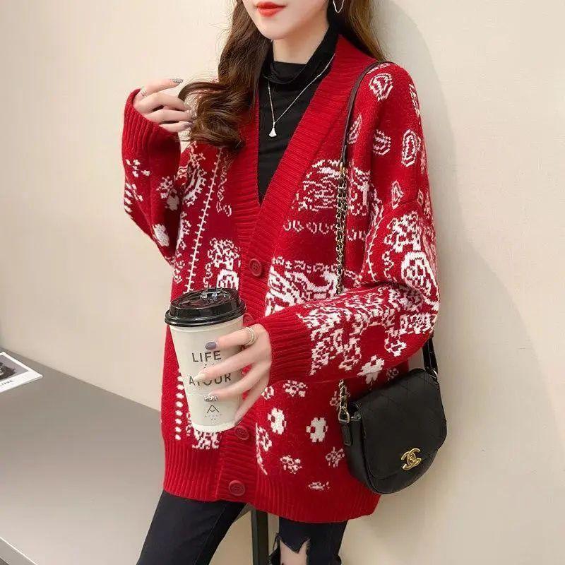Autumn New Coat Top Women's Fresh Sweet Retro Lazy Style Design Loose Niche Knitted Cardigan