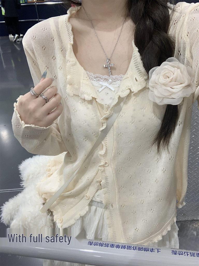 Ice Silk Thin Knitted Summer Cardigan with Long Sleeves and Sun Protection