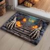 Realistic 3D Visual Mat Halloween Rug, Optical Illusion Skeleton Depth Pattern, Jack-o'-lantern Floor Decor Spooky Pumpkin Non-slip Door for