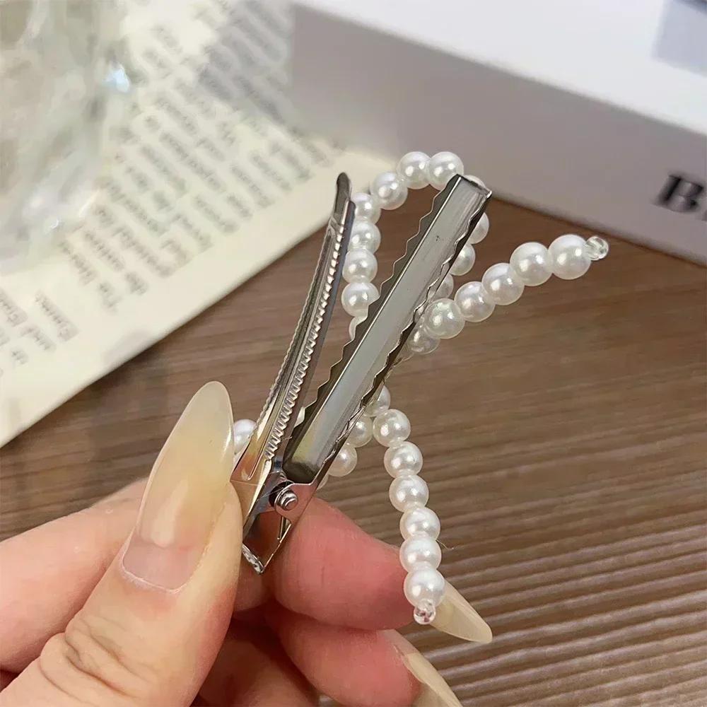 New Korean Fashion Women Pearl Hair Clips Pins Cute Girls Pearl Hairclip Bows Hairpin Metal Hair Clips Y2k Girl Hair Accessories