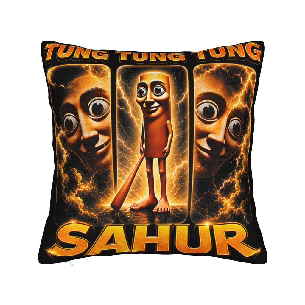 Tung Tung Tung Sahur chasing Tralalero Tralala Pillow Case Graphic Pillow Cover For Living Room Sofa Funny Pillowcases