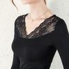 Tops for Women Pullover Cotton Long Sleeve V-neck  Autumn Winter Warm Slim Thickened Lace Top