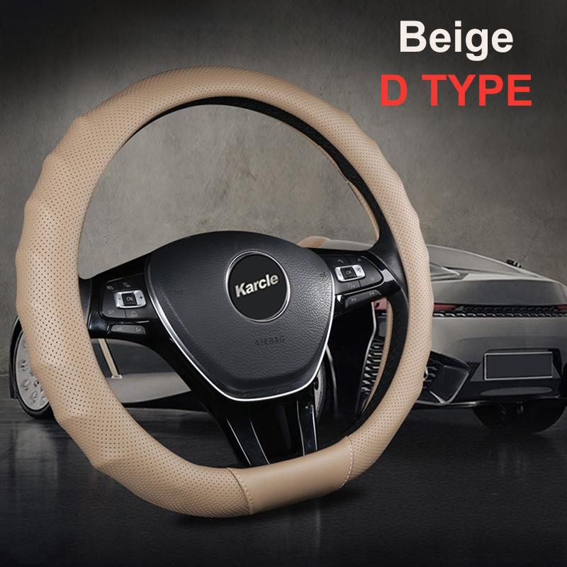 Karcle 3D PU Leather Steering Wheel Cover 15 Inch O/D Type Great Grip Anti-Slip Design Four Seasons Auto Car Protection