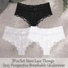 FINETOO 3Pcs Sexy Lace Star Perspective Thongs Panties Women High Waist Breathable Underwear Female Soft Intimates Lingerie 2026