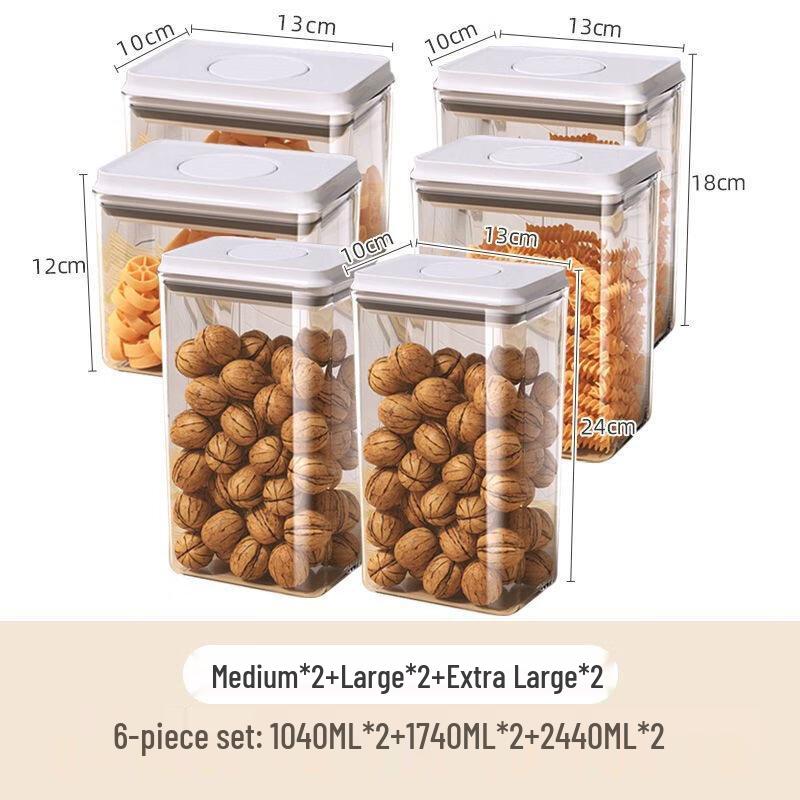 WQ Press-Type Airtight Food Storage Containers 6-piece Set (3 Medium + 3 Large)