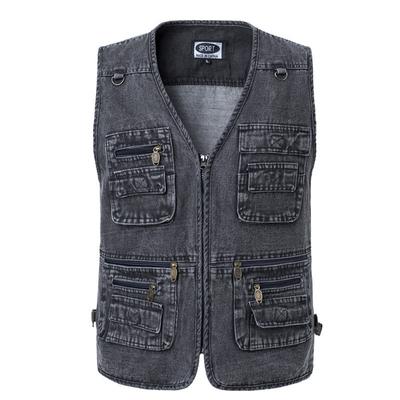 Lente en Herfst Nieuw Heren Denim Vest Meerdere Zakken Werkkleding Veelzijdige Casual Tops