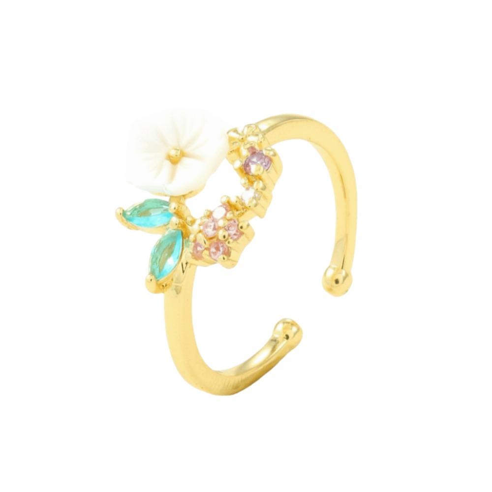 Einzigartiger Goldfarbener Blumenring Exquisites Design Funkelnder Eingelegter Offener Ring Süßer Kristall Zirkonia Ring Urlaubsaccessoires