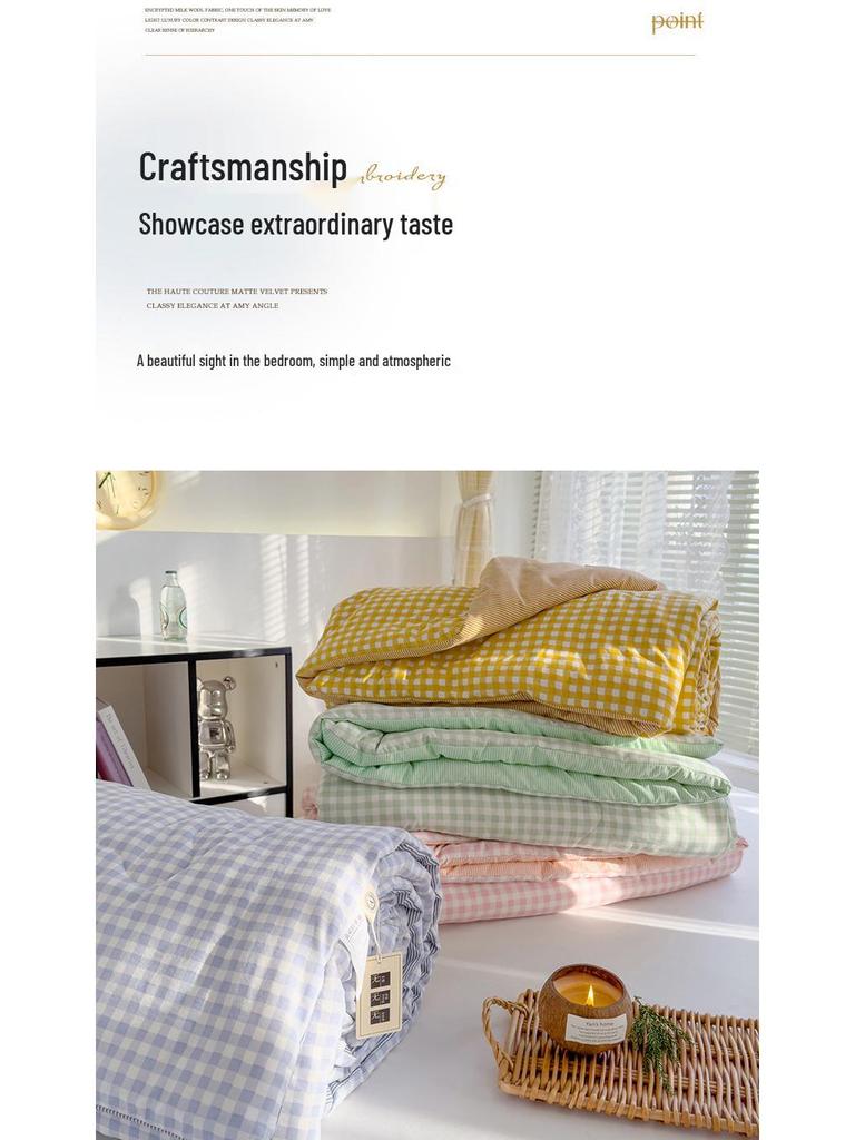 Cloud Cotton Summer Quilt - Soybean Fiber Cooling Quilt for Mother and Baby, Simple Style Plaid, Machine Washable.