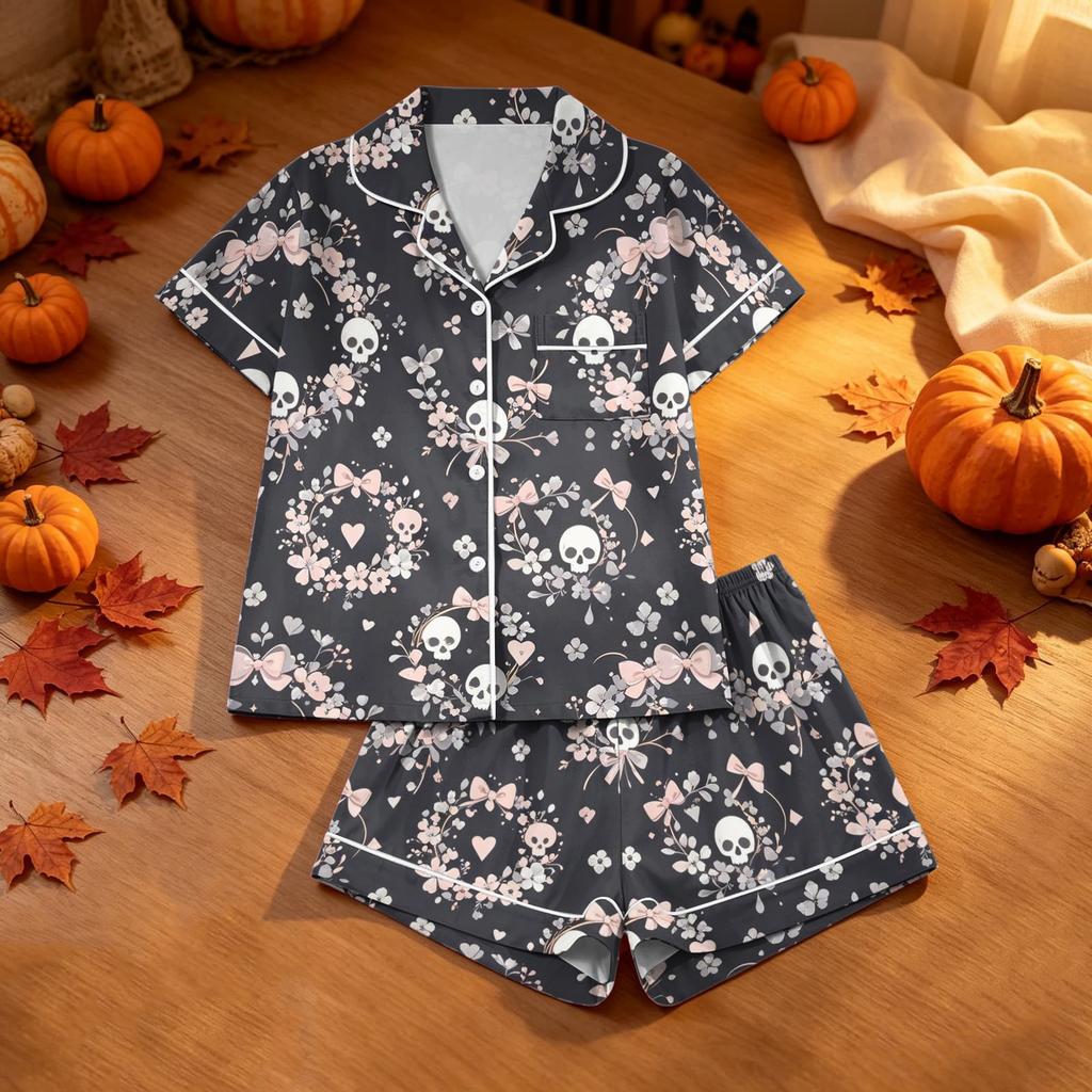 Women's Halloween Printed Pajama Set 2 Piece Casual Comfortable Sleepwear Set