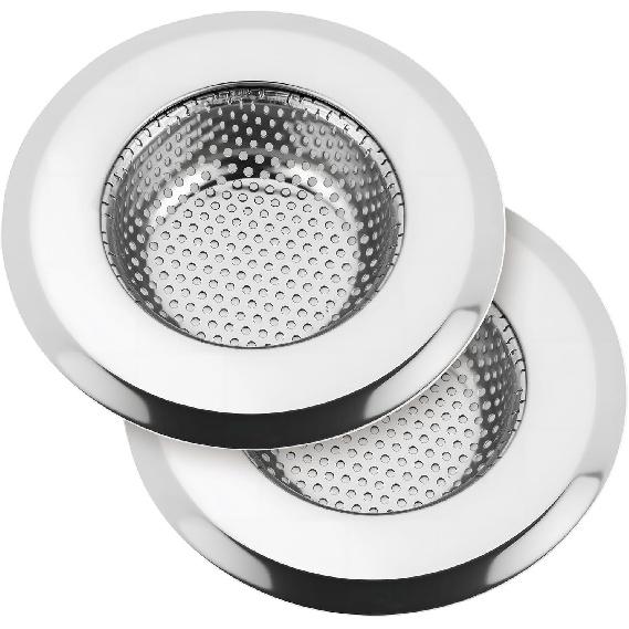 Kitchen Sink Drain Strainer, Premium Stainless Steel Rust-Proof Wide Rim Kitchen Drain Strainer Stopper Filter Basket for Kitchen Sinks (2 Pack)