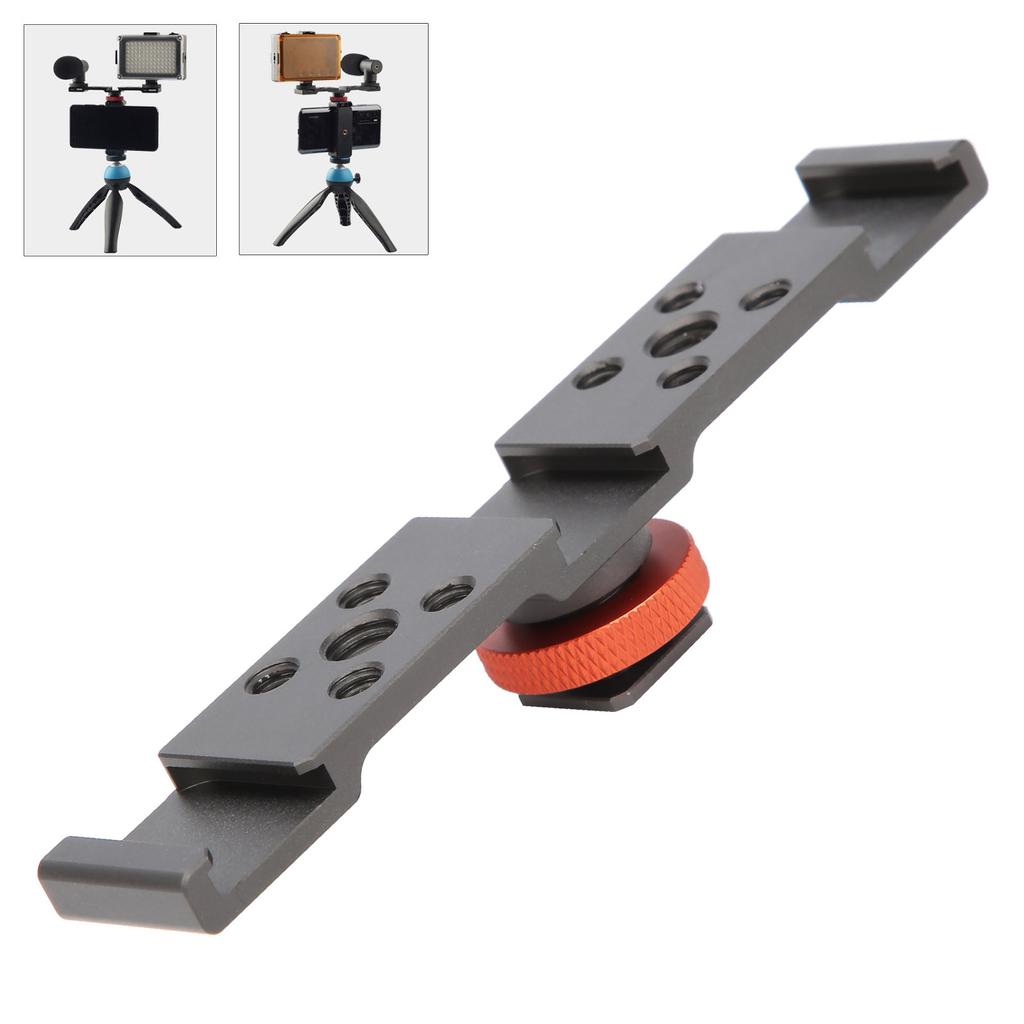 3 In 1 Hot Shoe Mount Adapter Extension Bar Bracket Stand for Camera Mobile PhoneBlack Silver