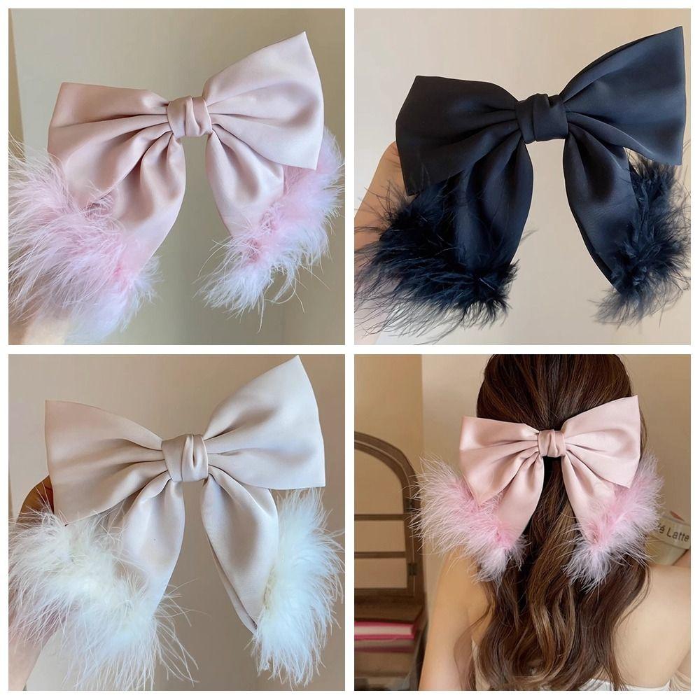 

Cloth Bow Hair Clip Hairpin Feather Hair Claw Sweet Bowknot Spring Clip Women