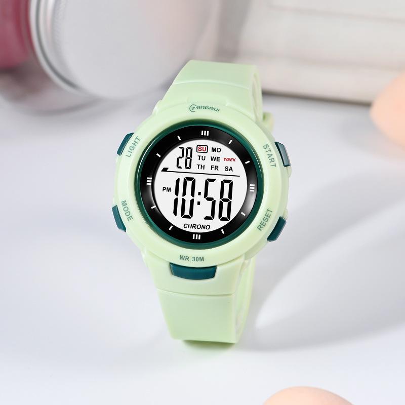 CE49 Trendy Student Watch Children's Watch Fashionable Night Light Waterproof PU Strap Pinhole Electronic Watch