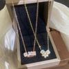 Women's Four-Leaf Clover Diamond Pendant Necklace: Elegant Japanese-Korean Design
