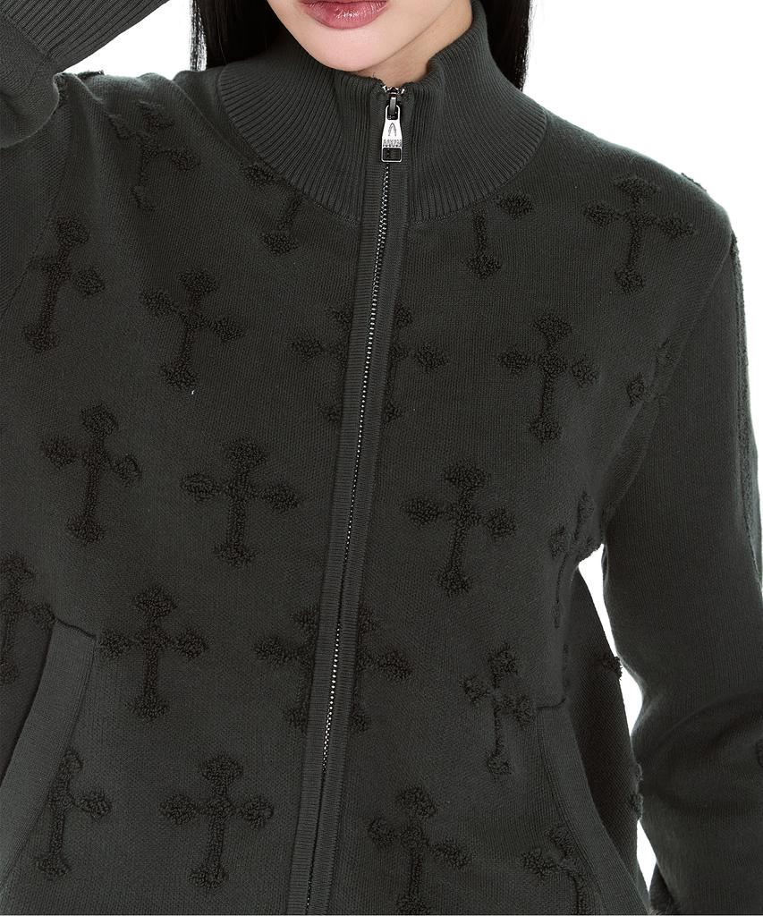 AAKAM Cross Boucle Knit Zip-Up (Khaki)