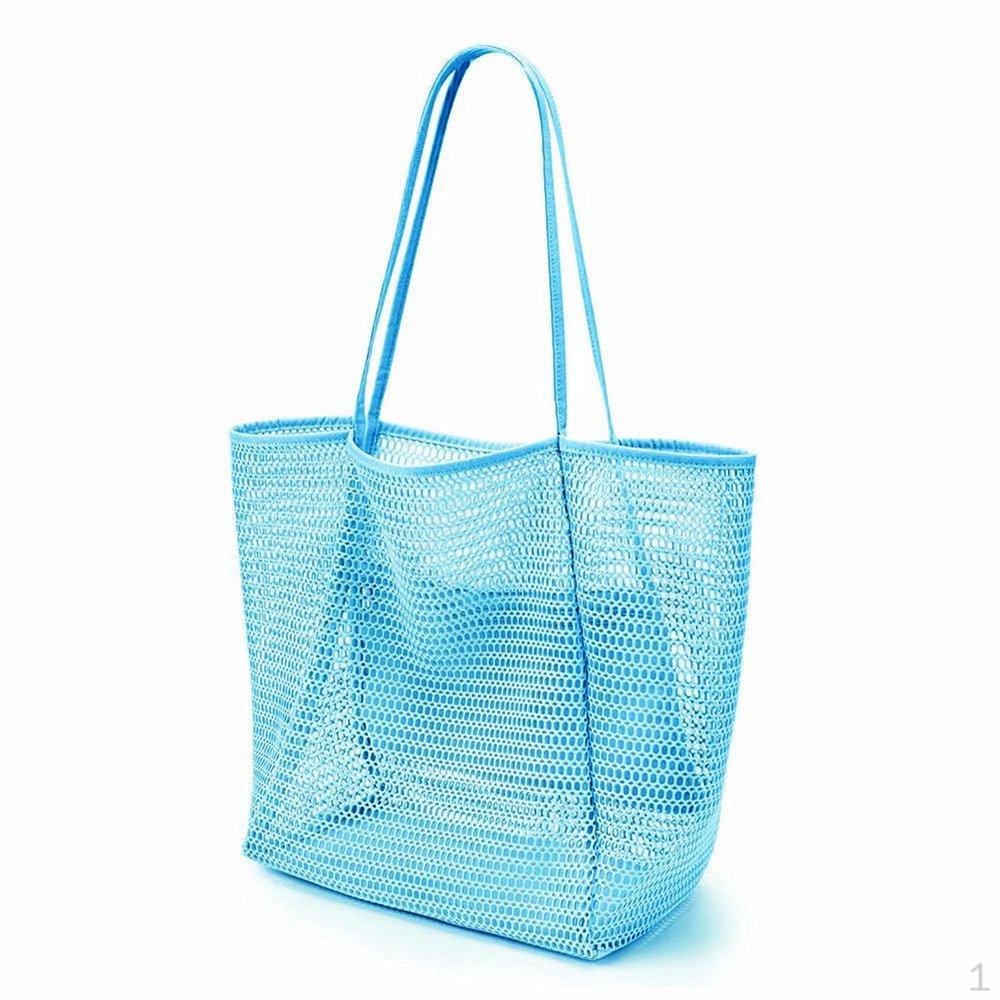 Foldable Mesh Beach Bag Large Capacity Travel Tote Shoulder Handbag for Clothes and Sundries Black