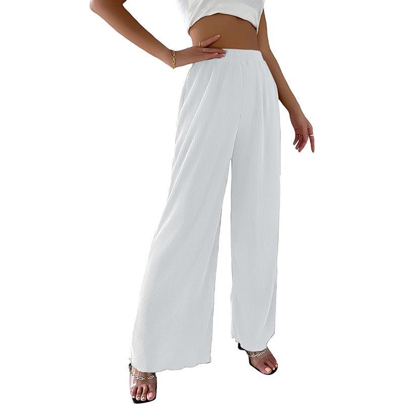 Neue Damen Casual Locker Sitzende Einfarbige Weite Hosen, Plissierte Fließende Hosen mit Drapierter Stoff für Frühling Sommer