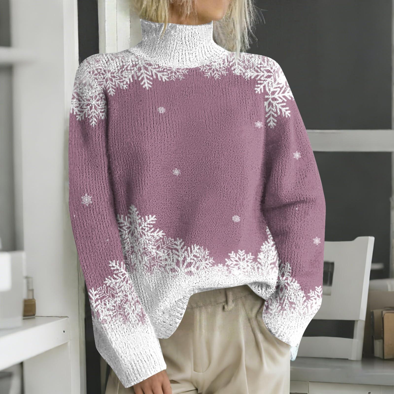 

Рождественские толстовки для женщин Вязаный свитер Милая рубашка Осенняя водолазка Пуловер Топы L розовый