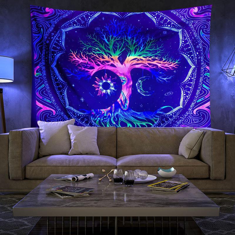 UV Fluorescent Tapestry Print Wall Hanging Art Home Decor
