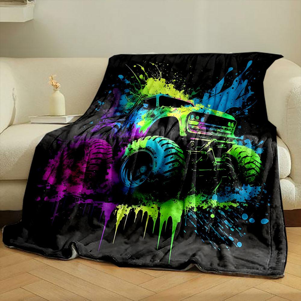 Colorful Monster Truck Splash Art print blanket soft and cozy perfect for the living room bed sofa or a nap,gift