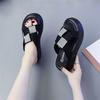 Soft leather one-word slippers New sandals muffin thick-soled flat-bottomed beach slippers in summer