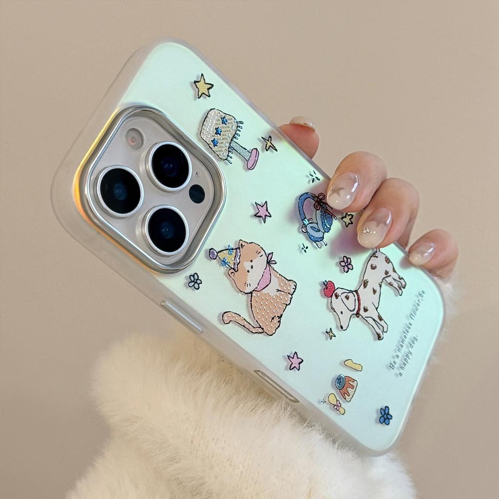 Gilt Cute Pet for IPhone17 Phone Case 16 Laser 15 Promax 14 Cartoon 11 Electroplating