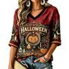 Women's Casual Halloween Print V-Neck T-Shirt