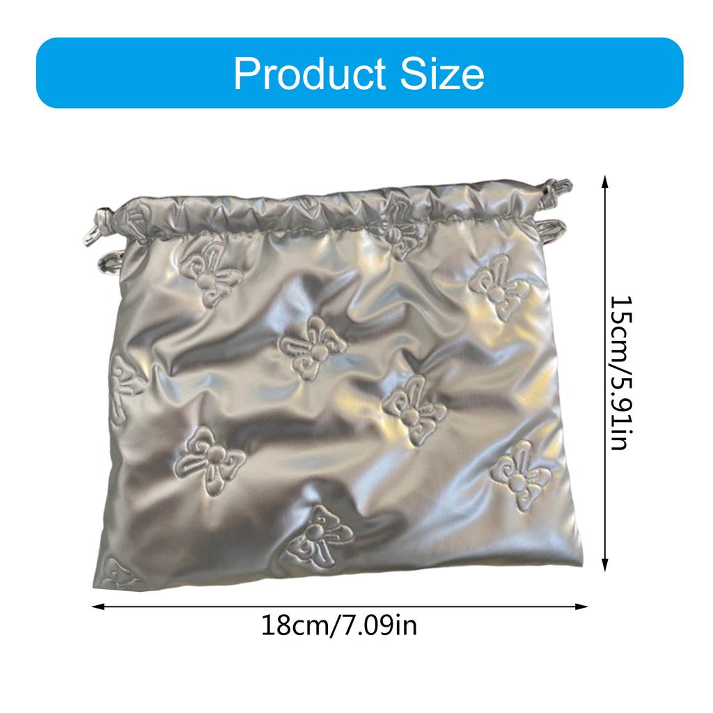 Chic Bowknot PU Leather Pouch Bag Practical Drawstring Closure PU Bag Convenient Makeup Jewelry Storage Pouches