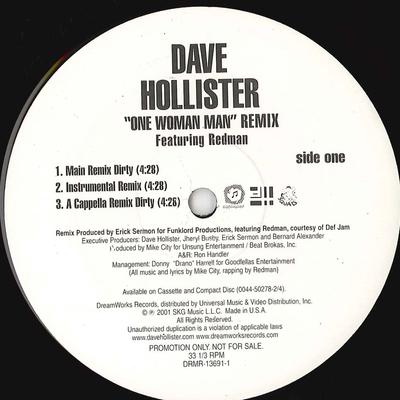 Vinyle 12 pouces DAVE HOLLISTER - One Woman Man REMIX DRMR136911 DreamWorks 2001 US Rap & Hip-Hop/R&B Occasion