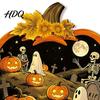 Lighted Wood Decor Halloween Wooden Pumpkin Sign, LED Light Up Ghost Hanging Skeleton Window Display Wall Sign for Indoor Outdoor Holiday Party