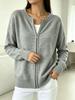 European Style Women's Casual Zipper Knit Cardigan - Solid Color, Loose Fit, Drop Shoulder, Round Neck, Long Sleeve Sweater Coat.