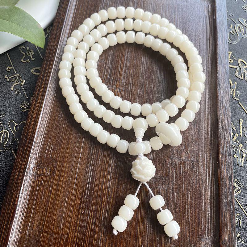 White Jade Bodhi Seed Bracelet: 108 Buddhist Prayer Beads Multi-strand Necklace for Men & Women