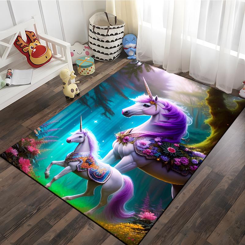 3D Cartoon Pattern Unicorn Rug Large Game Carpet Area for Living Room Kid Bedroom Sofa Kitchen Decorate Child Non-slip Floor Mat