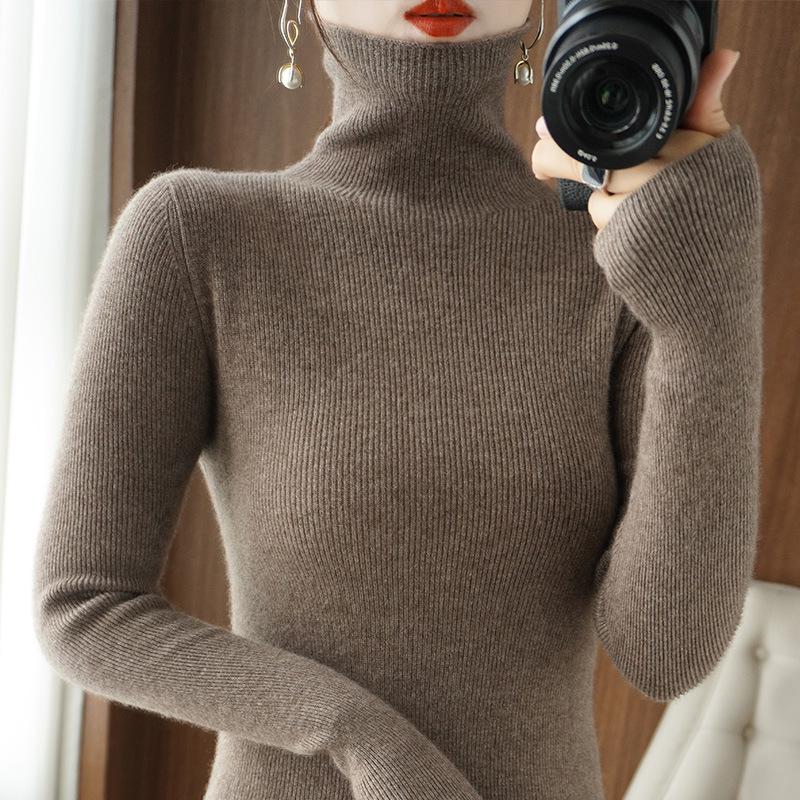 Women's Slim Fit High Neck Knit Sweater - Autumn/Winter Base Layer Pullover