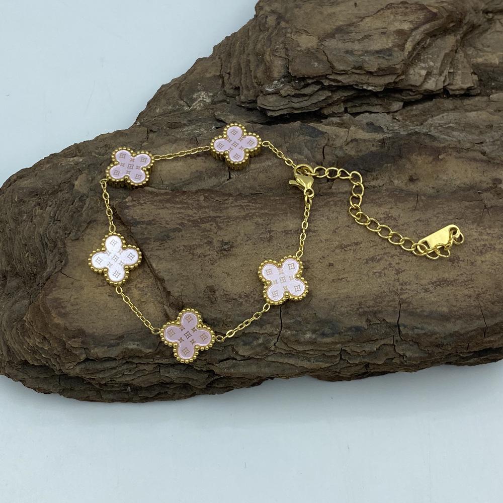13MM Titanium Steel Bracelet Double-sided Shell Star Pattern Shell Lucky Fashion Ladies Four-leaf Clover Bracelet