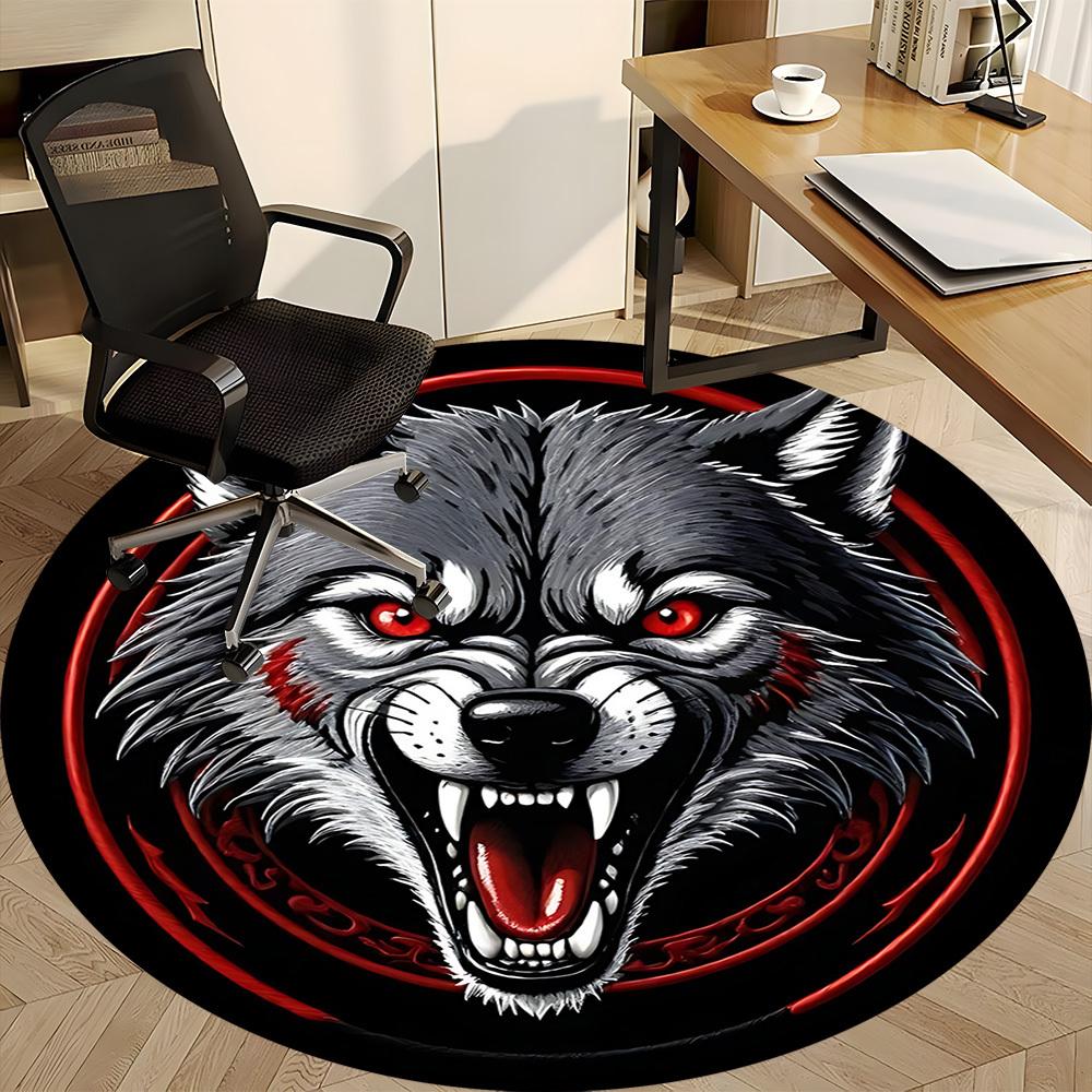 1pc Wolf Pack Office Round Area Rug, Under Office Chairs Bedroom Living Room Home Decor, Room Deco