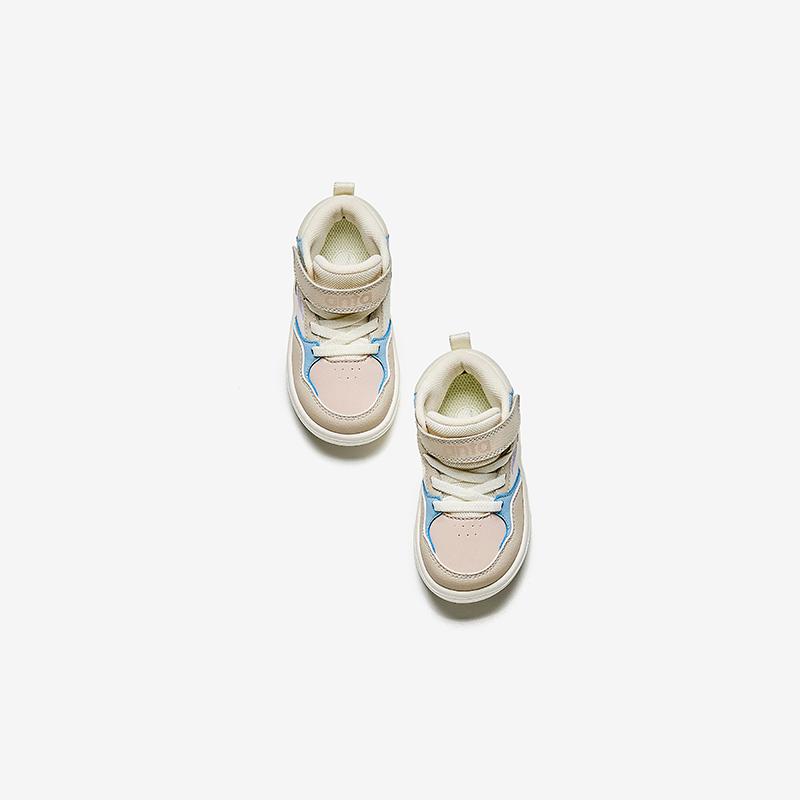 Anta Kids Synthetic Leather Fashion Versatile Warm Waterproof High-Top Walking Shoes Baby Shoes Ivory-White Chalk-White Lotus-Gray A22440081-2