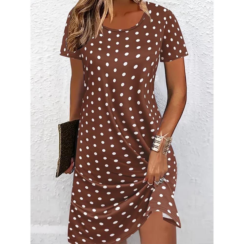 Creative Retro Geometric Stripes Patterns Women Mini Dresses Summer Short Sleeve Printed Plus Size Casual Comfortable Soft Dress