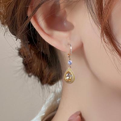 1 Pair Drop Earrings Water Drop Shape Rhinestone Hanging Earrings Electroplated Alloy Ear Jewelry