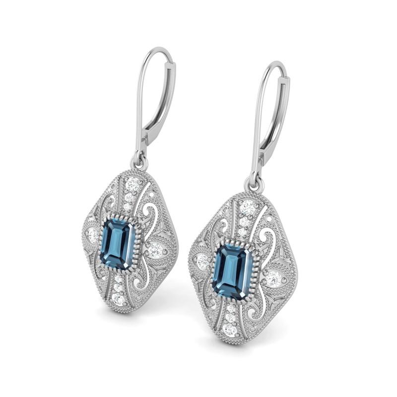 London Blue Topaz Filigree Dangle Women Wedding Earrings-925 Sterling Silver