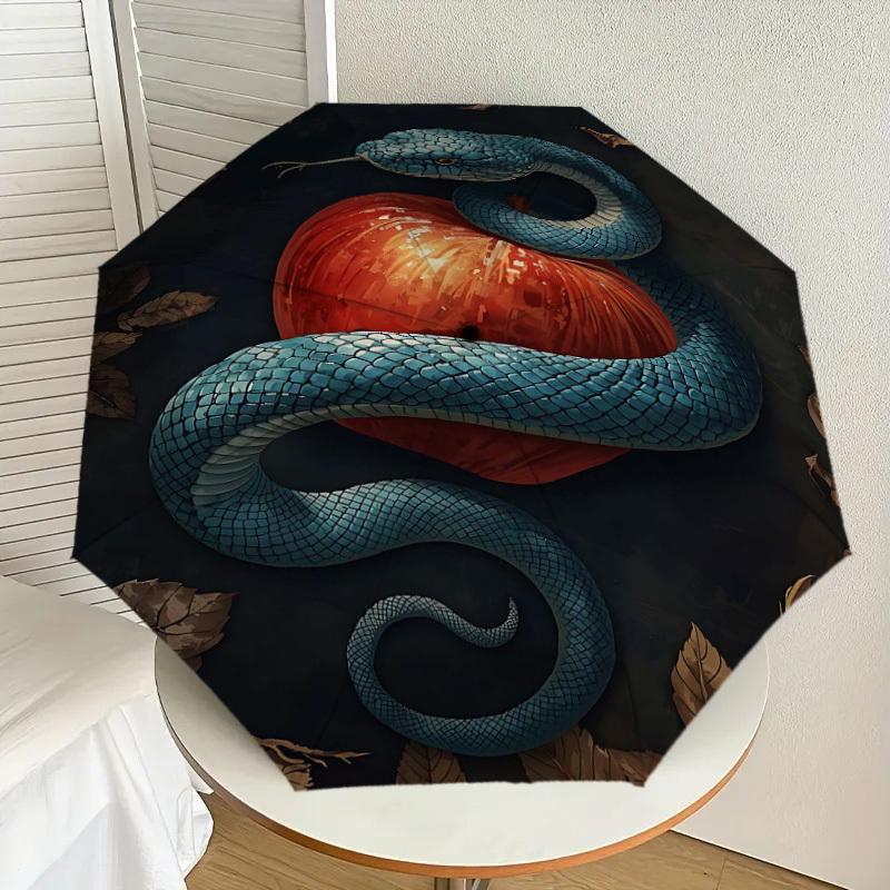 1PC Snake Heart Umbrella-8-Rib Reinforced Portable Folding Travel Suitable for All Seasons Outdoor Daily Use-J387