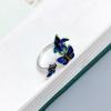925 Sterling Silver Multi-Butterfly Open Finger Ring with Blue Accents - Exaggerated Ancient Style Flower Design