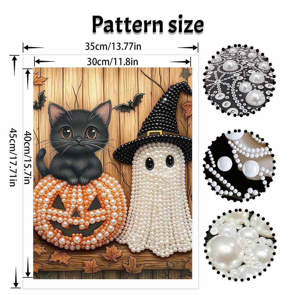 Halloween Pearl Painting Art Full Pearl Handmade Diy Home Decorations Cute Cat Pumpkin Ghost Black Hat Theme