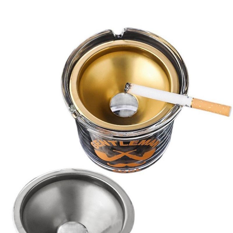 Luxury Windproof Glass Ashtray with Lid for Home and Office
