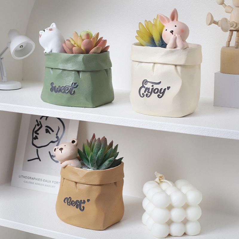 Cute Animal Succulent Pot Resin Flower Pot Planter Home Decor Indoor Decoration Desktop Ornaments Bonsai Plant Pot