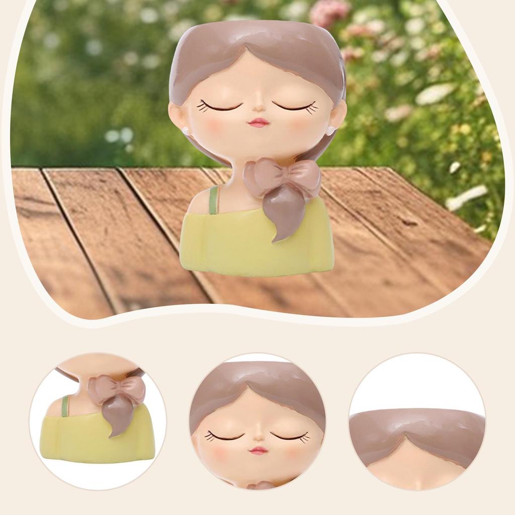 Girl Flower Pot Craft Cute Home Decor Ornament Decorative Plant Container Resin Plant Pot Flower Planter for Tabletop Bookshelf